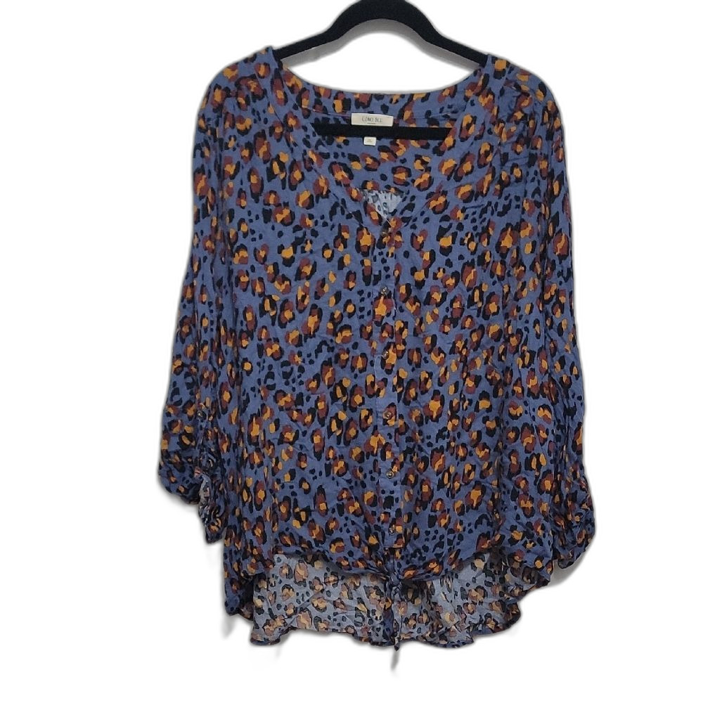 Stylish Leopard Print Blouse in Blue and Orange